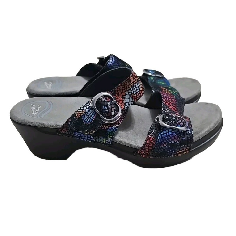 Dansko Sophie 2 Strap Rainbow Mosaic Leather Wedge Sandals Sz EU 40‎ Women T07